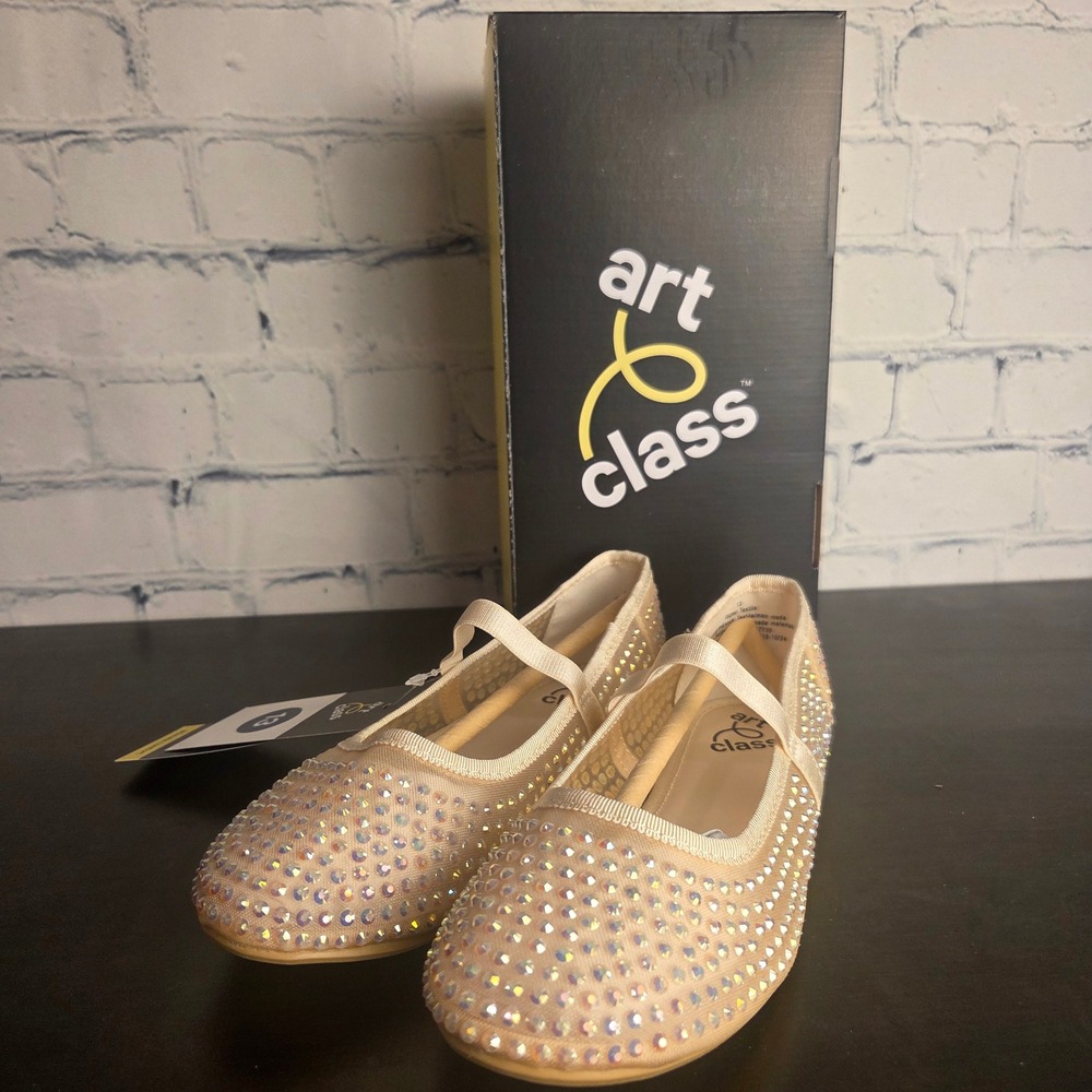 Art Class Faye Beige Mesh Rhinestone Ballet Flats Kids Size 13 NIB 093-00-0341